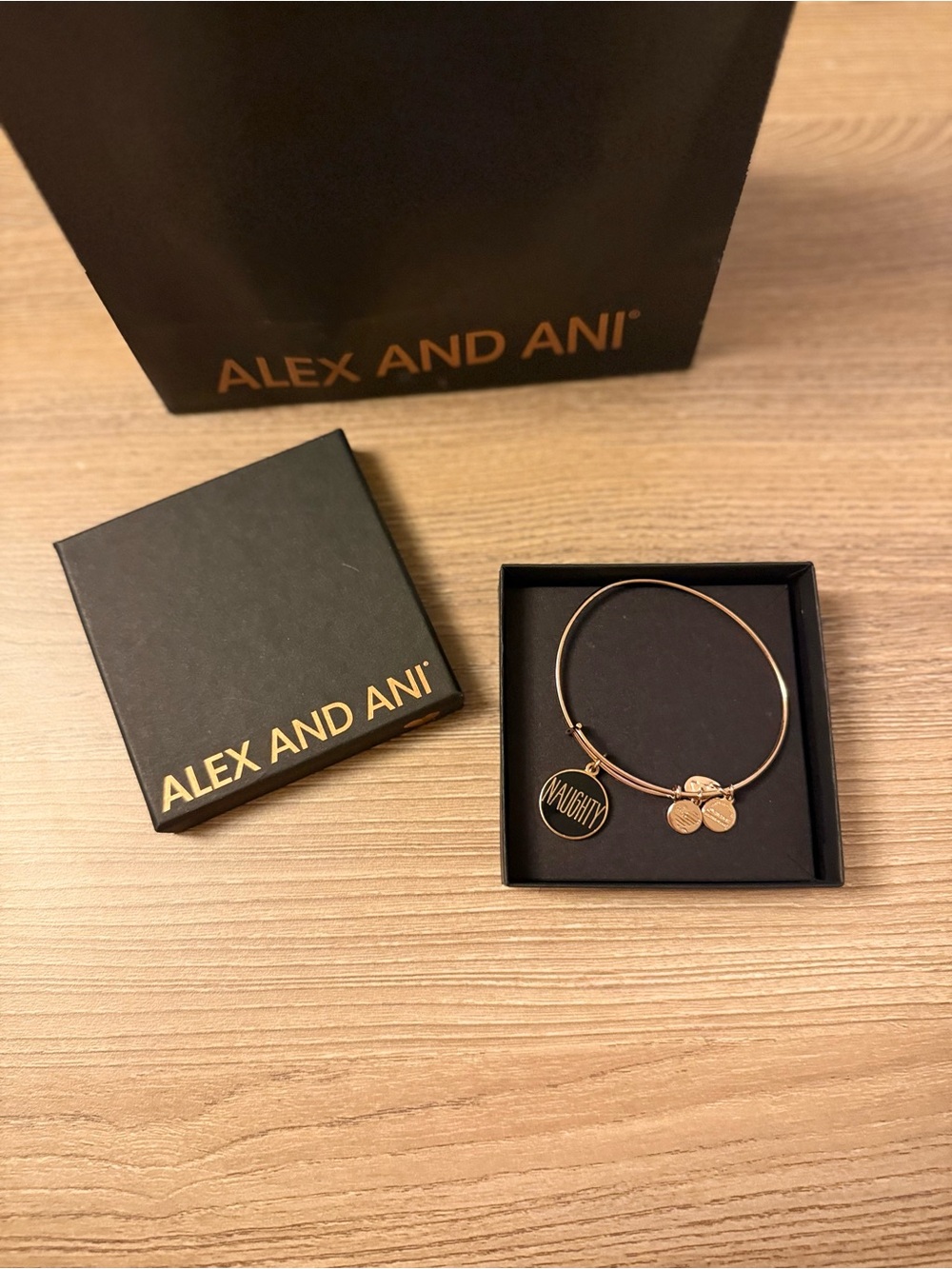 Alex and Ani Rose Gold Naughty/Nice Charm Expandable Bangle